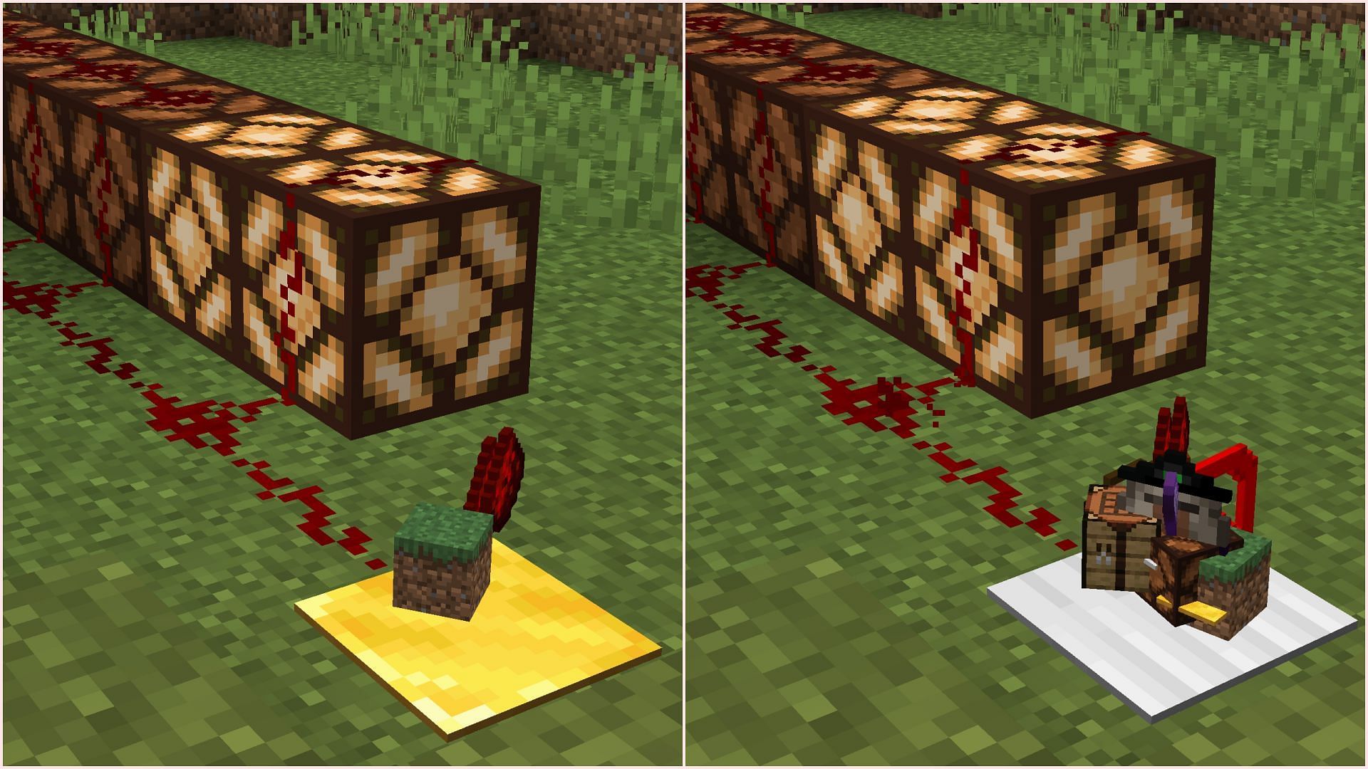 The number of entities required to increase the redstone signal differs for each weighted pressure plate. (Image via Sportskeeda Gaming || Mojang Studios)